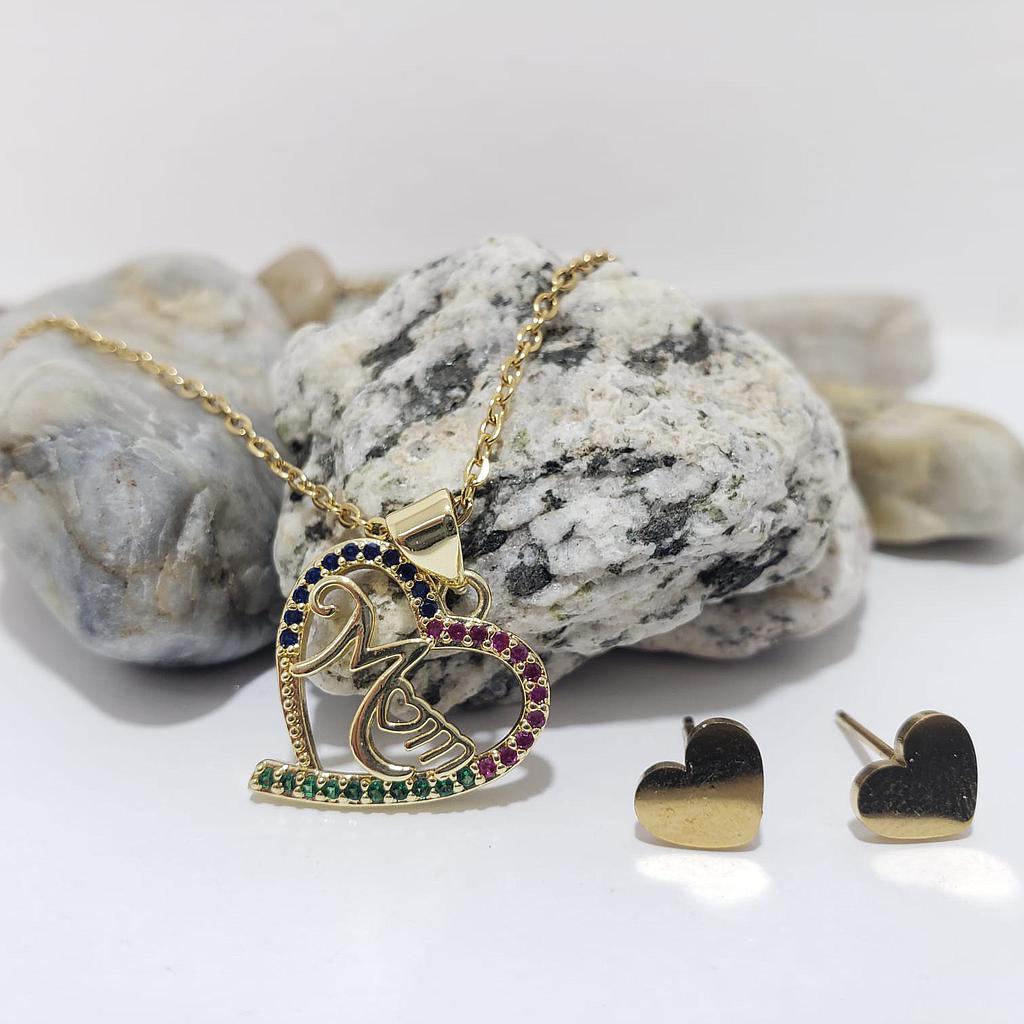 CONJUNTO CORAZON MOM/ ENCHAPE