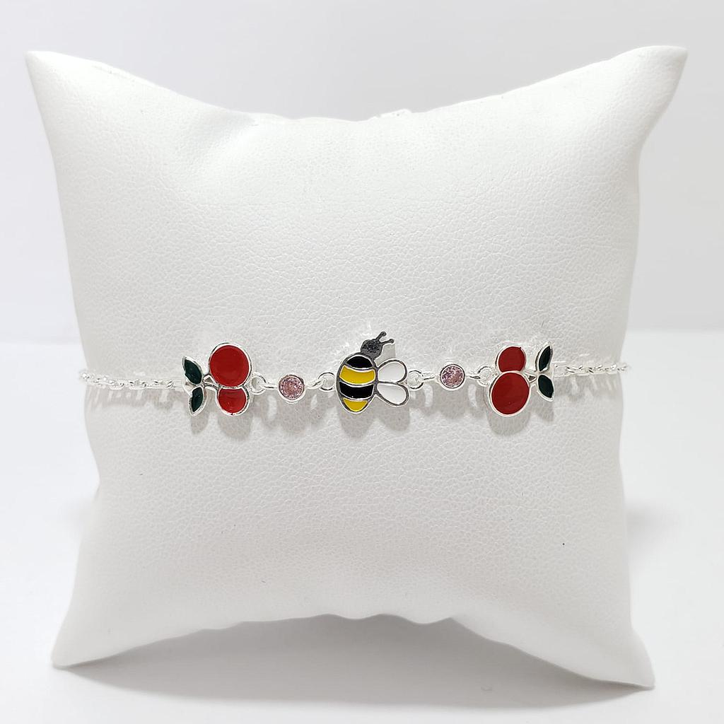 PULSERA DE NIÑA ABEJA/CEREZA/PLATA 925
