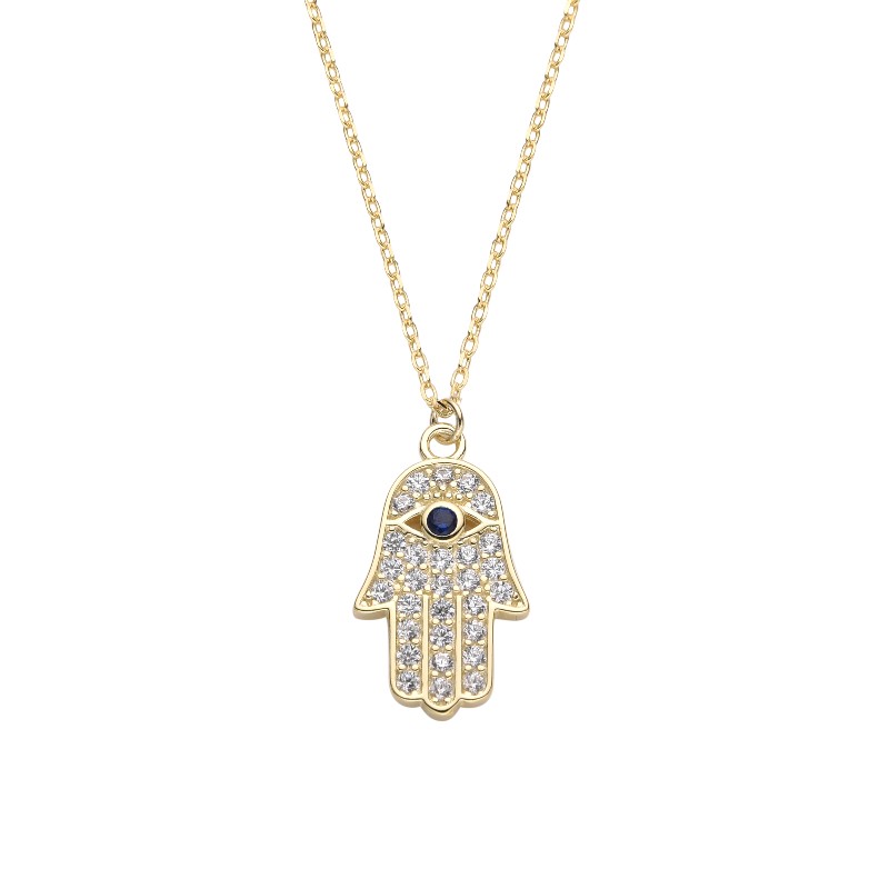 GARGANTILLA MANO DE FÁTIMA O MANO DE HAMSA Y OJO TURCO. COLLAR, NAZAR