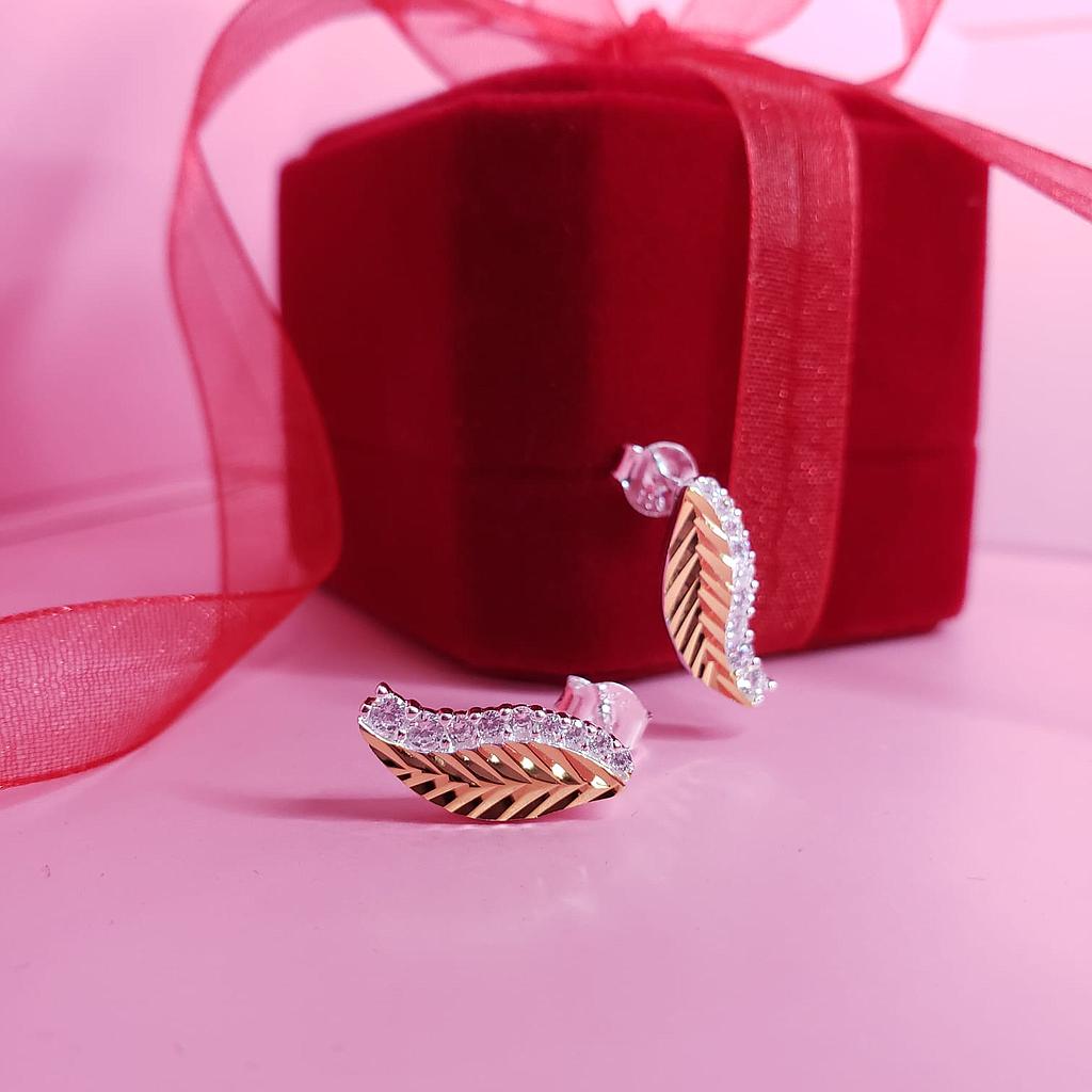 ARETES HOJA GOLD PLATA 925