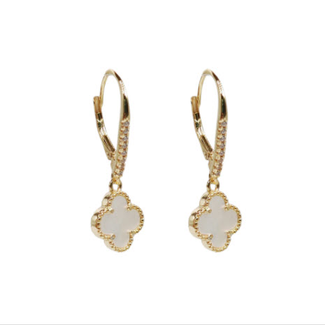 ZARCILLOS DE FLOR. ARETES, PENDIENTE, NÁCAR, CIERRE FRANCES O