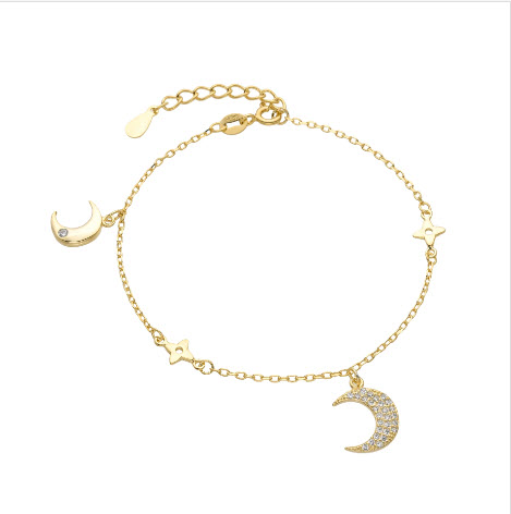 PULSERA DE CADENA FORZATINA CON DIJES DE LUNAS Y FLORES
